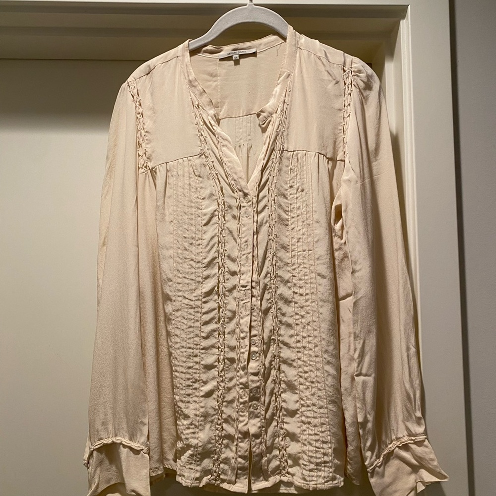 Gerard Darel Cream Silk Blouse with Ruffle Details